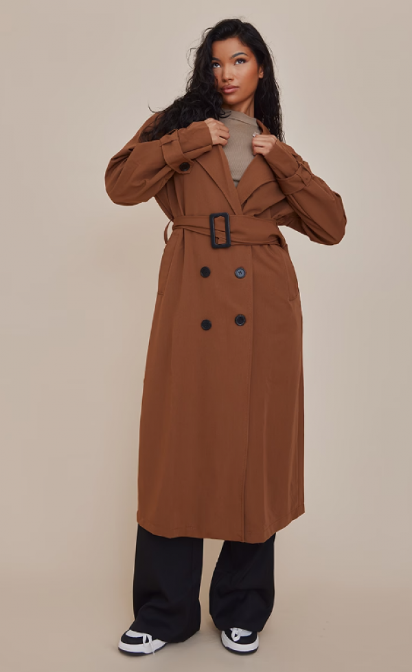Trench Coat Berpotongan Belted